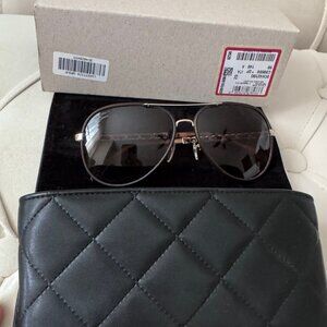 Chanel Metal Polarized Pilot Winter Sunglasses 4219-Q Gold/Dark Brown